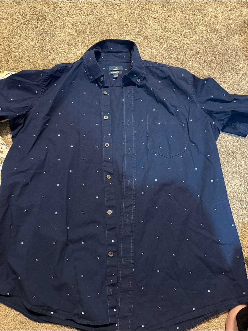George Navy Short Sleeve Button-Down Shirt with White Micro Dots